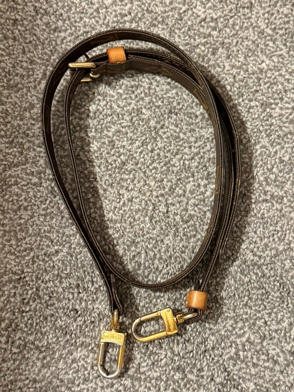 LV Leather Crossbody Strap with Gold Hardware - Brown